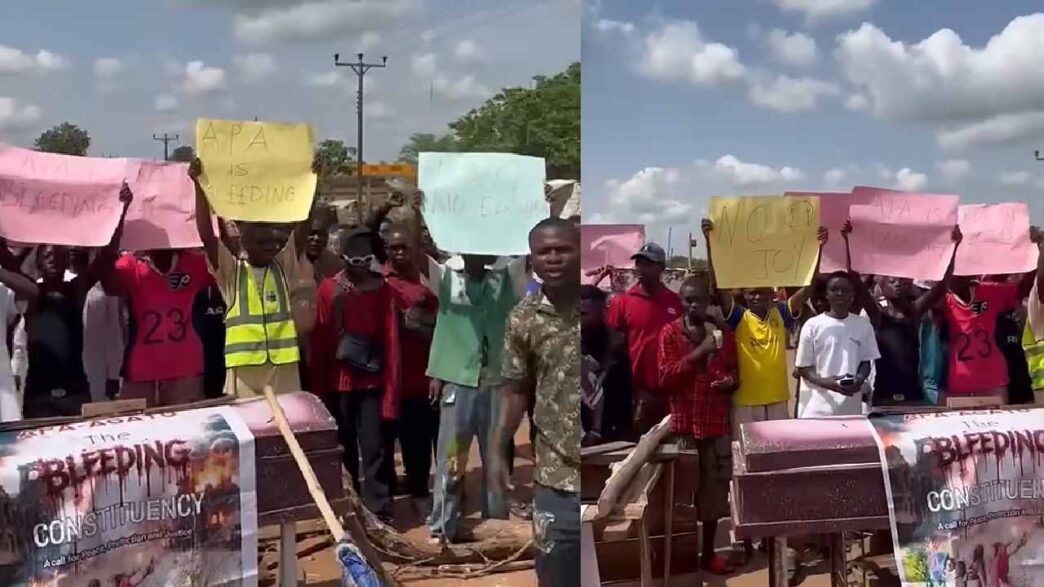 benue youths protest with coffin reject apc primaries over killings in idoma community