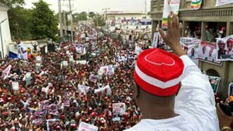 crowd of supporters storm kwankwasos kano residence video