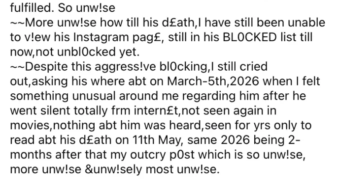 i sensed death man who was blocked by alex ekubo for advising him in 2021 speaks after actors death