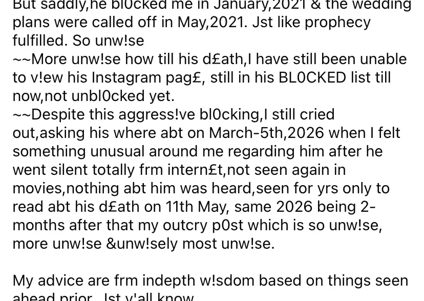 i sensed death man who was blocked by alex ekubo for advising him in 2021 speaks after actors death