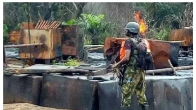 troops uncover illegal refinery seize 600 litres of stolen crude oil in rivers
