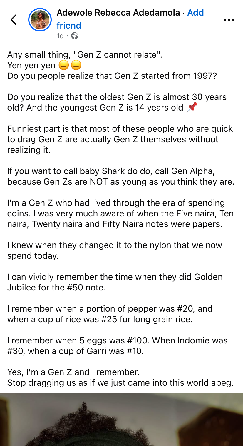 “Most of you mocking Gen Z are actually GenZ” - Lady blows hot