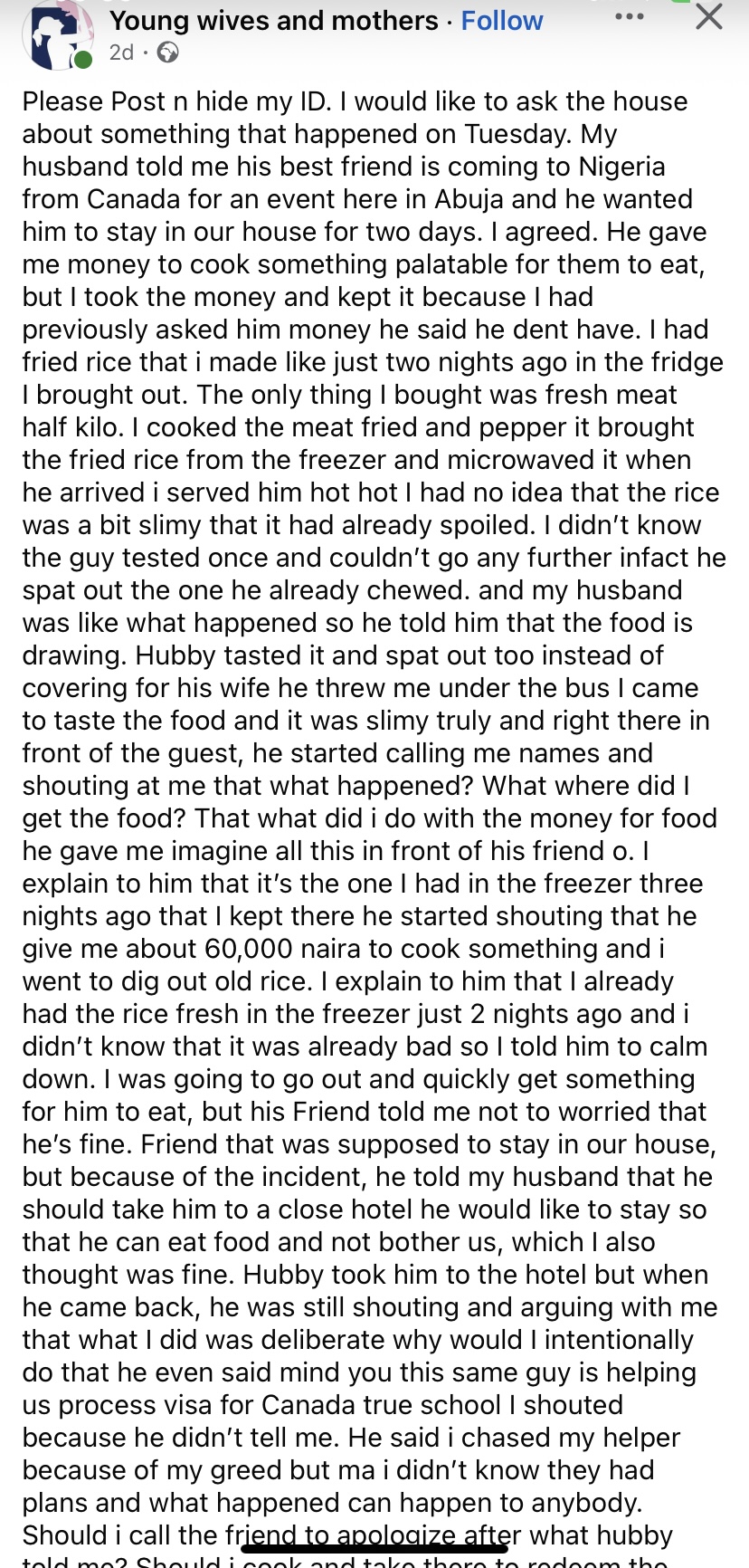 “I didn’t know the rice had spoiled” - Lady cries out after serving spoiled food to husband’s Canadian friend