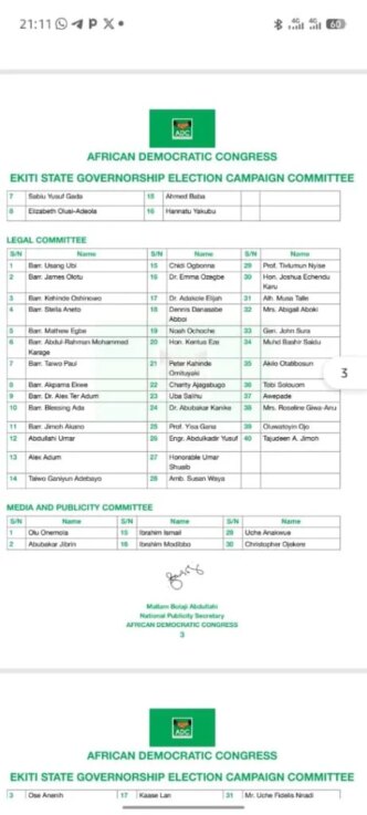 adc constitutes ekiti governorship campaign committee photo