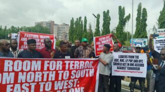 youths protest at national assembly over rising insecurity in nigeria